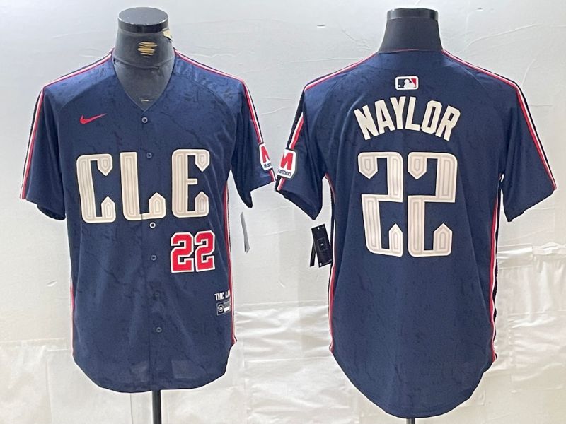 Men Cleveland Indians 22 Naylor Blue City Edition Nike 2024 MLB Jersey style 3